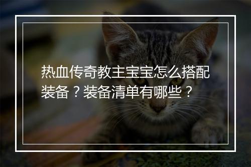 热血传奇教主宝宝怎么搭配装备？装备清单有哪些？