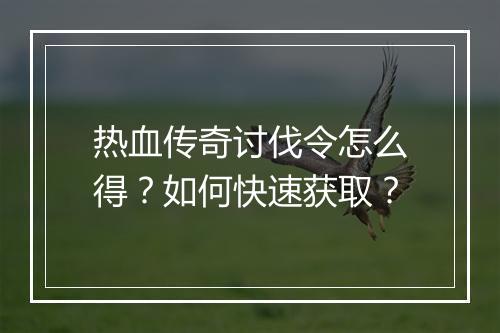 热血传奇讨伐令怎么得？如何快速获取？