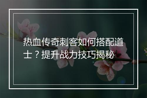 热血传奇刺客如何搭配道士？提升战力技巧揭秘