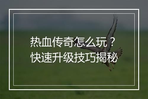 热血传奇怎么玩？快速升级技巧揭秘