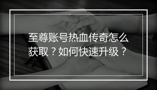 至尊账号热血传奇怎么获取？如何快速升级？