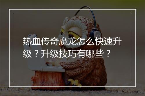 热血传奇魔龙怎么快速升级？升级技巧有哪些？