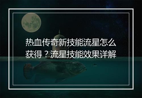 热血传奇新技能流星怎么获得？流星技能效果详解