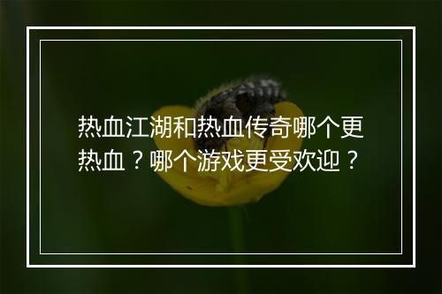 热血江湖和热血传奇哪个更热血？哪个游戏更受欢迎？