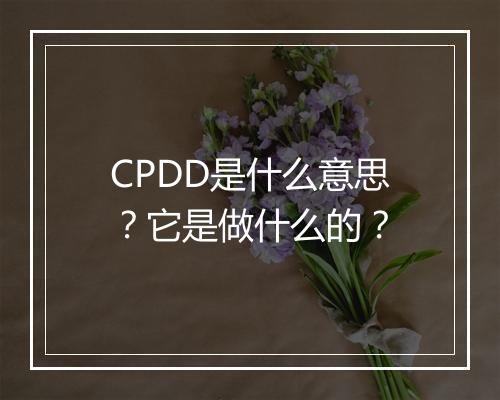 CPDD是什么意思？它是做什么的？