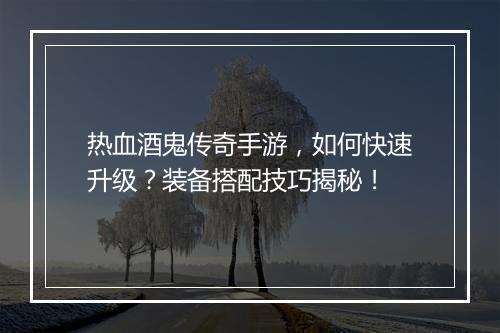 热血酒鬼传奇手游，如何快速升级？装备搭配技巧揭秘！