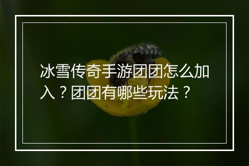 冰雪传奇手游团团怎么加入？团团有哪些玩法？