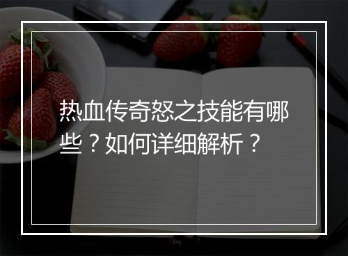 热血传奇怒之技能有哪些？如何详细解析？