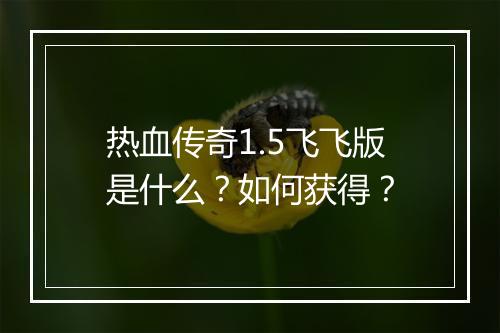 热血传奇1.5飞飞版是什么？如何获得？