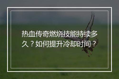 热血传奇燃烧技能持续多久？如何提升冷却时间？