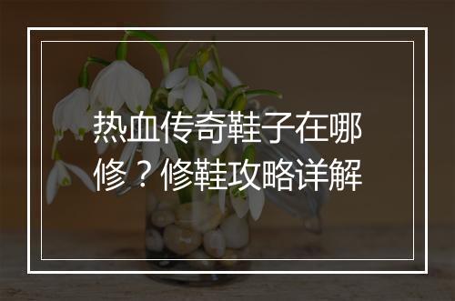 热血传奇鞋子在哪修？修鞋攻略详解