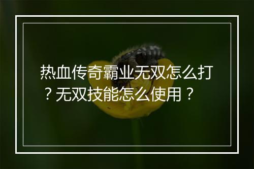 热血传奇霸业无双怎么打？无双技能怎么使用？