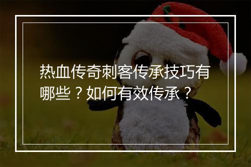 热血传奇刺客传承技巧有哪些？如何有效传承？