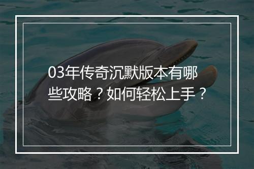 03年传奇沉默版本有哪些攻略？如何轻松上手？