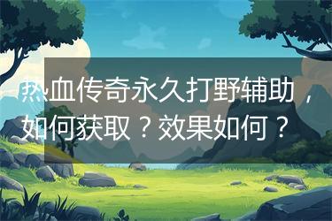 热血传奇永久打野辅助，如何获取？效果如何？