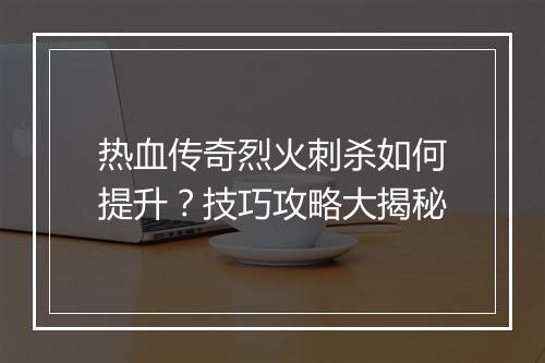 热血传奇烈火刺杀如何提升？技巧攻略大揭秘