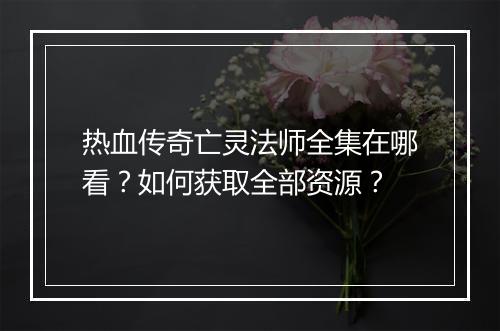 热血传奇亡灵法师全集在哪看？如何获取全部资源？