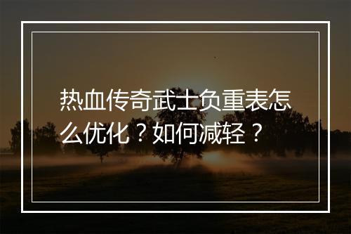 热血传奇武士负重表怎么优化？如何减轻？