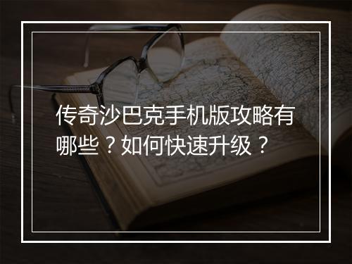 传奇沙巴克手机版攻略有哪些？如何快速升级？