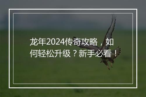 龙年2024传奇攻略，如何轻松升级？新手必看！