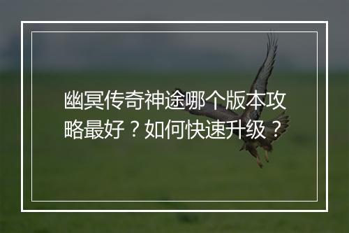 幽冥传奇神途哪个版本攻略最好？如何快速升级？