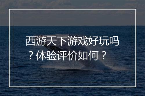 西游天下游戏好玩吗？体验评价如何？