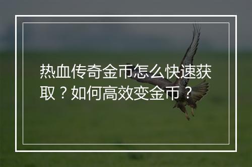 热血传奇金币怎么快速获取？如何高效变金币？