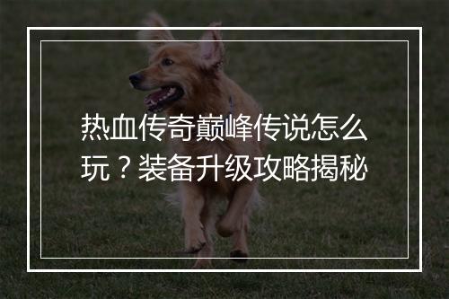 热血传奇巅峰传说怎么玩？装备升级攻略揭秘