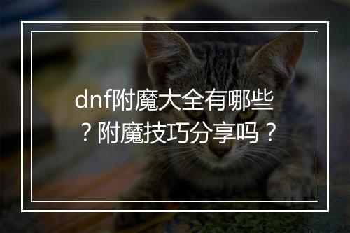 dnf附魔大全有哪些？附魔技巧分享吗？