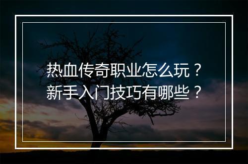 热血传奇职业怎么玩？新手入门技巧有哪些？