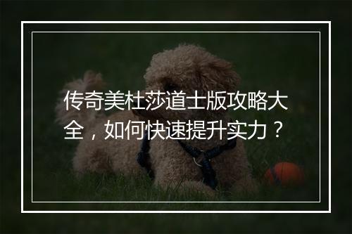 传奇美杜莎道士版攻略大全，如何快速提升实力？