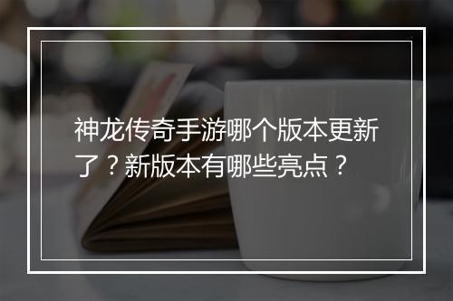 神龙传奇手游哪个版本更新了？新版本有哪些亮点？