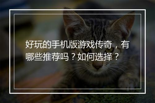 好玩的手机版游戏传奇，有哪些推荐吗？如何选择？