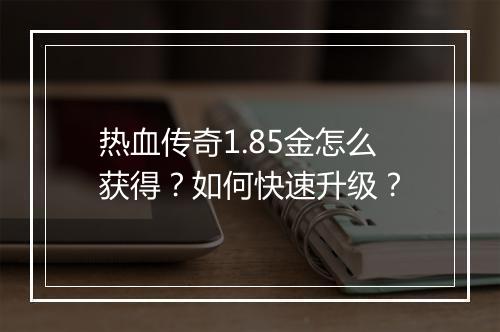 热血传奇1.85金怎么获得？如何快速升级？