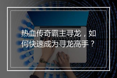 热血传奇霸主寻龙，如何快速成为寻龙高手？