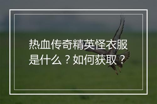 热血传奇精英怪衣服是什么？如何获取？