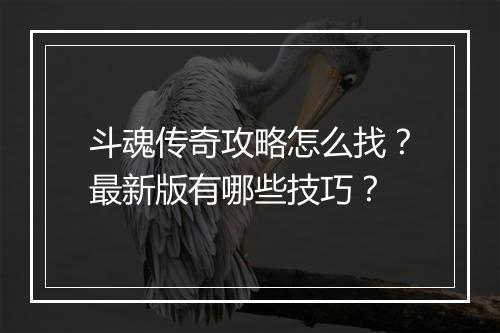 斗魂传奇攻略怎么找？最新版有哪些技巧？