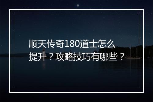 顺天传奇180道士怎么提升？攻略技巧有哪些？