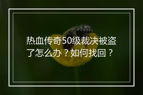 热血传奇50级裁决被盗了怎么办？如何找回？