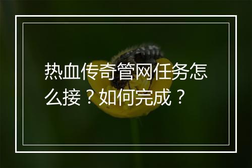 热血传奇管网任务怎么接？如何完成？