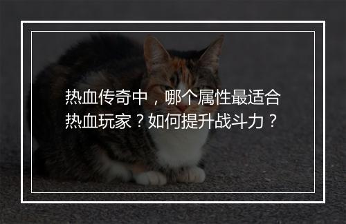 热血传奇中，哪个属性最适合热血玩家？如何提升战斗力？
