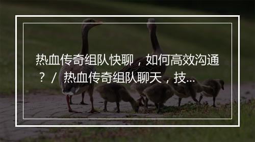 热血传奇组队快聊，如何高效沟通？／ 热血传奇组队聊天，技巧分享？