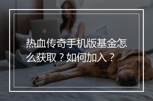 热血传奇手机版基金怎么获取？如何加入？
