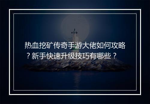 热血挖矿传奇手游大佬如何攻略？新手快速升级技巧有哪些？