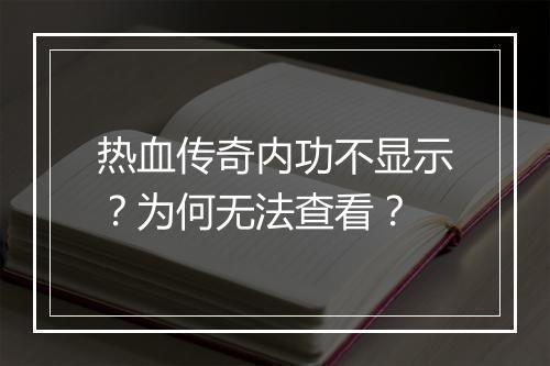 热血传奇内功不显示？为何无法查看？