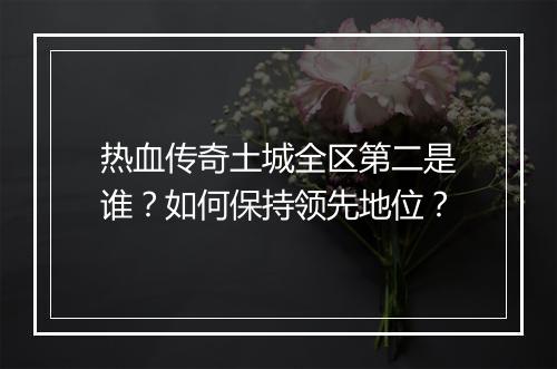 热血传奇土城全区第二是谁？如何保持领先地位？