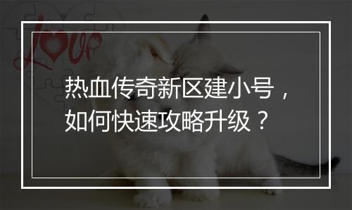 热血传奇新区建小号，如何快速攻略升级？
