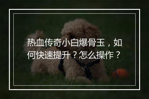 热血传奇小白爆骨玉，如何快速提升？怎么操作？
