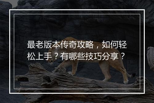 最老版本传奇攻略，如何轻松上手？有哪些技巧分享？