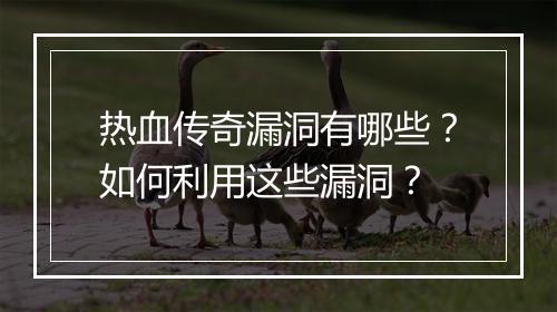热血传奇漏洞有哪些？如何利用这些漏洞？